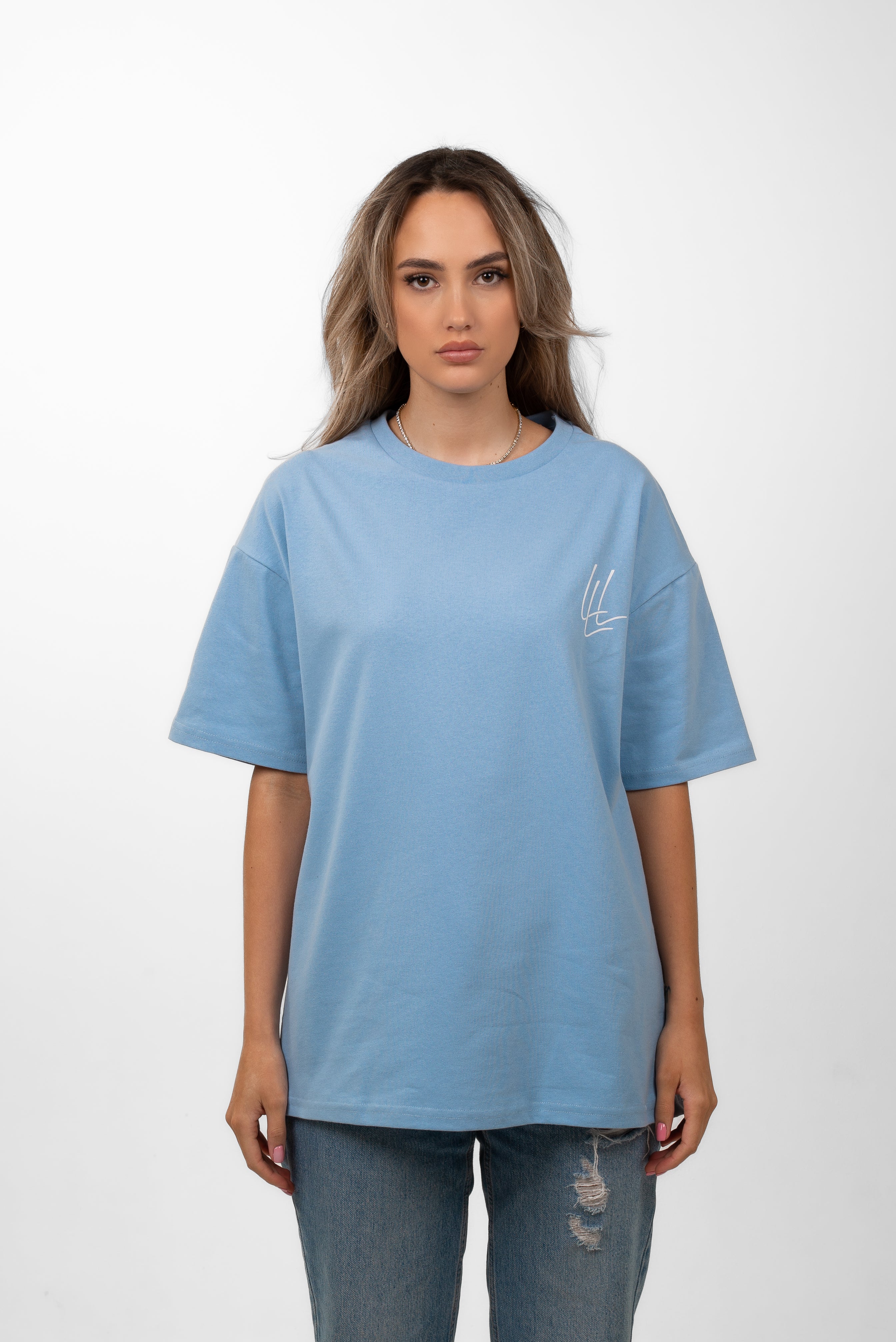 300g Oversized Tee ''Dont waste my time'' Babyblau