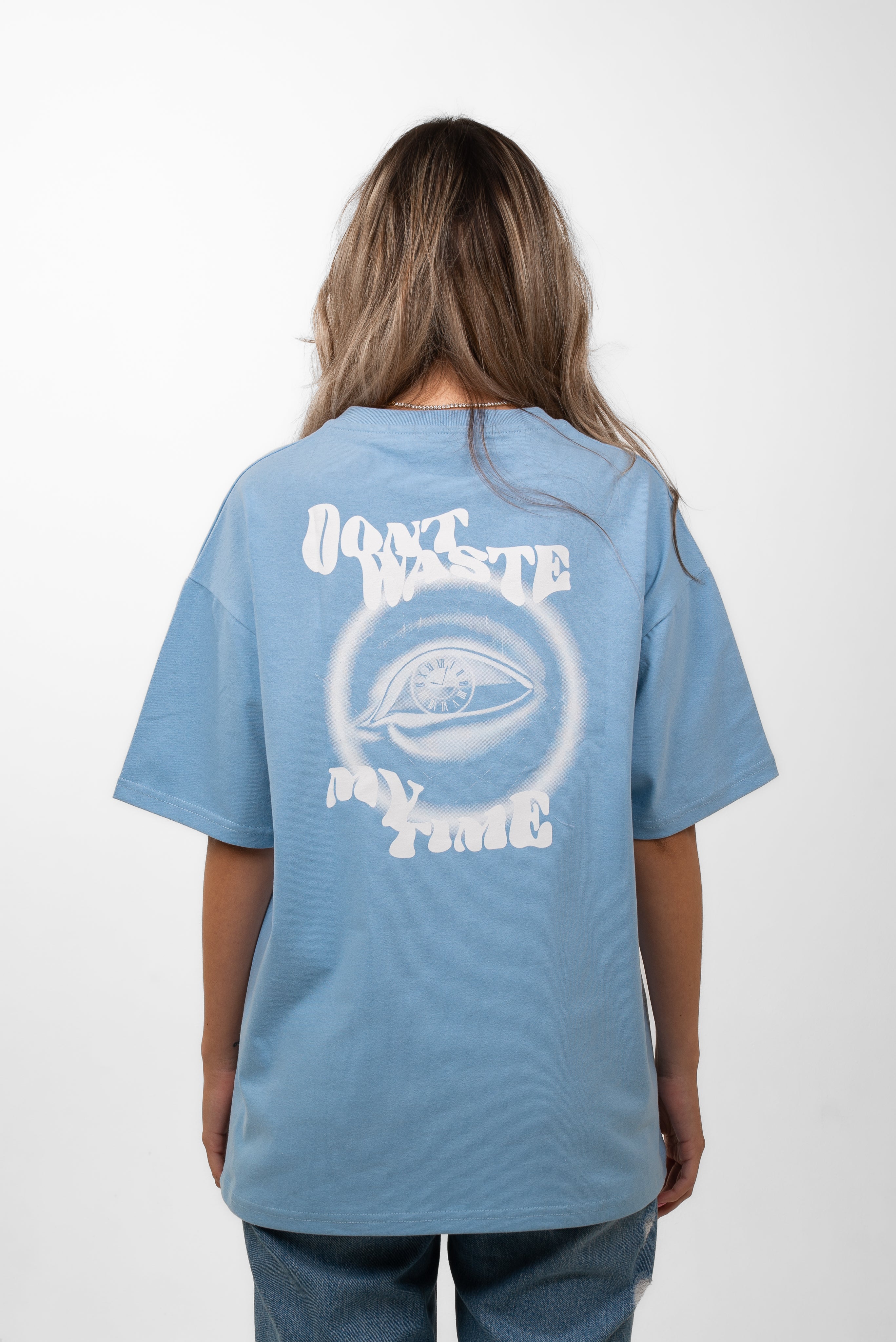 300g Oversized Tee ''Dont waste my time'' Babyblau